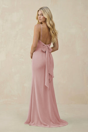 Cowl Neck Sheath Chiffon Bridesmaid Dress with Corset in Dusty Rose - SHE IS ME Bridesmaid Dresses