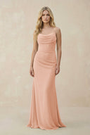 Cowl Neck Sheath Chiffon Bridesmaid Dress with Corset in English Rose - SHE IS ME Bridesmaid Dresses