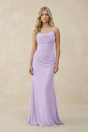 Cowl Neck Sheath Chiffon Bridesmaid Dress with Corset in Lavender - SHE IS ME Bridesmaid Dresses