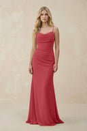 Cowl Neck Sheath Chiffon Bridesmaid Dress with Corset in Merlot - SHE IS ME Bridesmaid Dresses