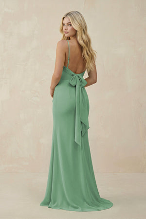 Cowl Neck Sheath Chiffon Bridesmaid Dress with Corset in Sea Glass - SHE IS ME Bridesmaid Dresses