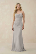 Cowl Neck Sheath Chiffon Bridesmaid Dress with Corset in Silver - SHE IS ME Bridesmaid Dresses