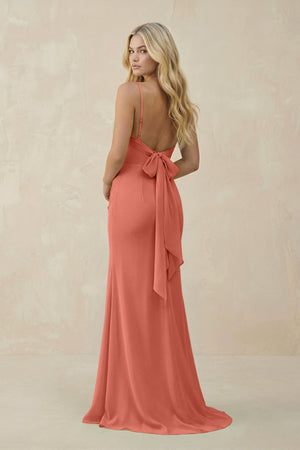 Cowl Neck Sheath Chiffon Bridesmaid Dress with Corset in Wild Rose - SHE IS ME Bridesmaid Dresses