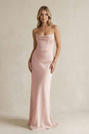Cowl Neck Sheath Corset Bridesmaid Dress in Pale Blush - SHE IS ME Bridesmaid Dresses