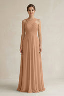 Cross Halter Chiffon A - Line Pleated Bridesmaid Dress in Bronzer - SHE IS ME Bridesmaid Dresses