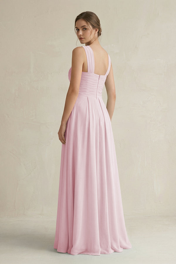 Cross Halter Chiffon A - Line Pleated Bridesmaid Dress in Candy Pink - SHE IS ME Bridesmaid Dresses