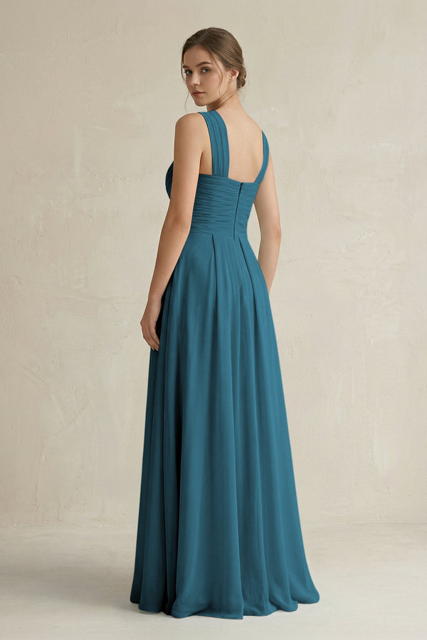 Cross Halter Chiffon A - Line Pleated Bridesmaid Dress in Dark Teal - SHE IS ME Bridesmaid Dresses