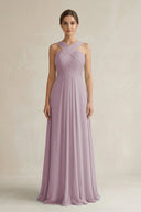 Cross Halter Chiffon A - Line Pleated Bridesmaid Dress in Dusk - SHE IS ME Bridesmaid Dresses