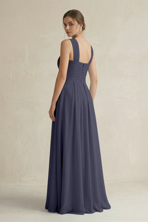 Cross Halter Chiffon A - Line Pleated Bridesmaid Dress in Dusk Blue - SHE IS ME Bridesmaid Dresses