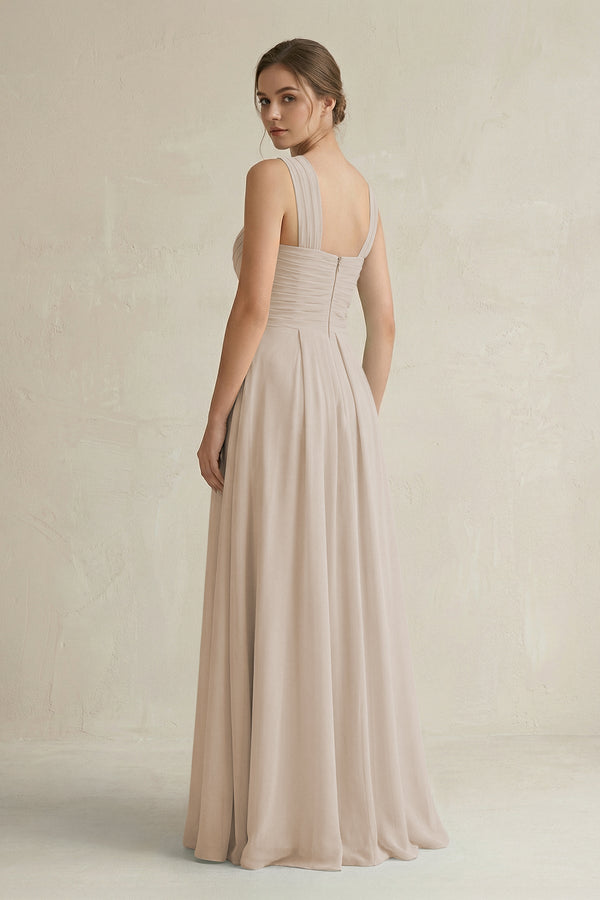 Cross Halter Chiffon A - Line Pleated Bridesmaid Dress in Frost - SHE IS ME Bridesmaid Dresses