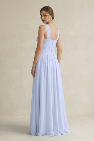 Cross Halter Chiffon A - Line Pleated Bridesmaid Dress in Ice - SHE IS ME Bridesmaid Dresses