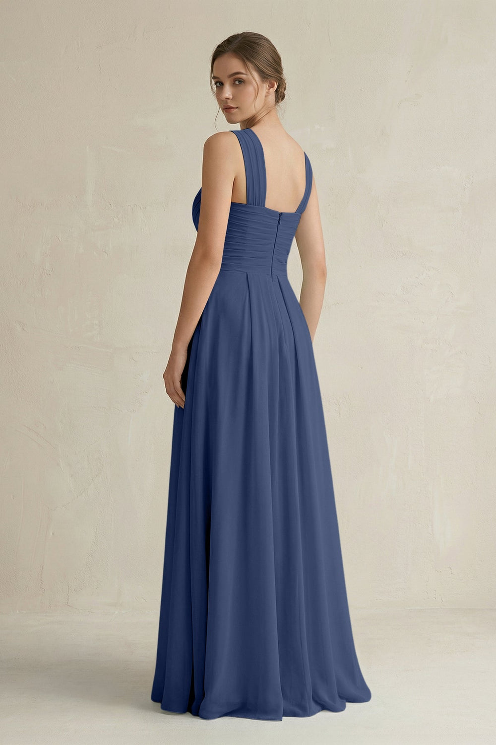 Cross Halter Chiffon A - Line Pleated Bridesmaid Dress in Navy - SHE IS ME Bridesmaid Dresses