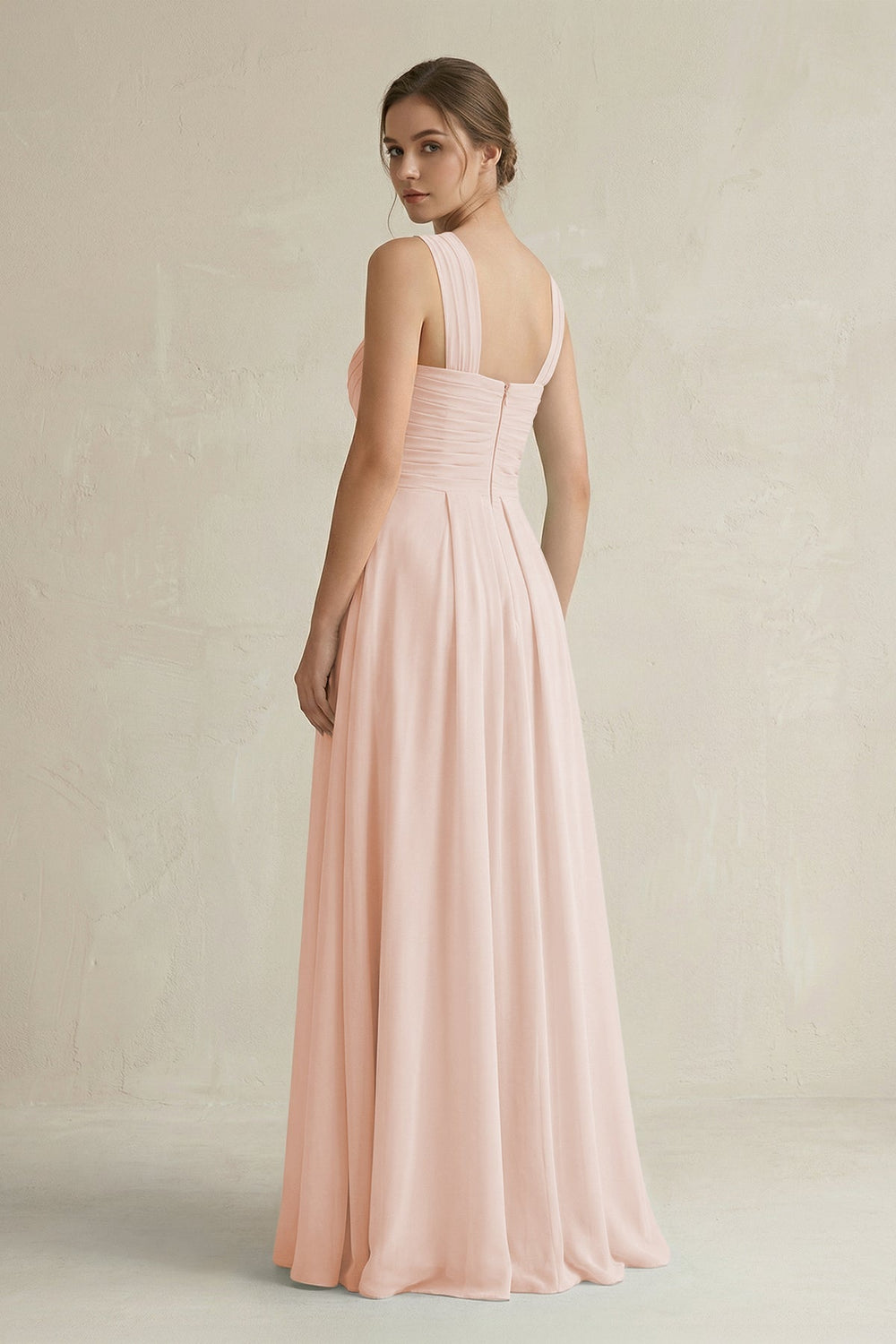 Cross Halter Chiffon A - Line Pleated Bridesmaid Dress in Pale Blush - SHE IS ME Bridesmaid Dresses