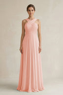 Cross Halter Chiffon A - Line Pleated Bridesmaid Dress in Rose Petal - SHE IS ME Bridesmaid Dresses