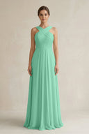Cross Halter Chiffon A - Line Pleated Bridesmaid Dress in Turquoise - SHE IS ME Bridesmaid Dresses