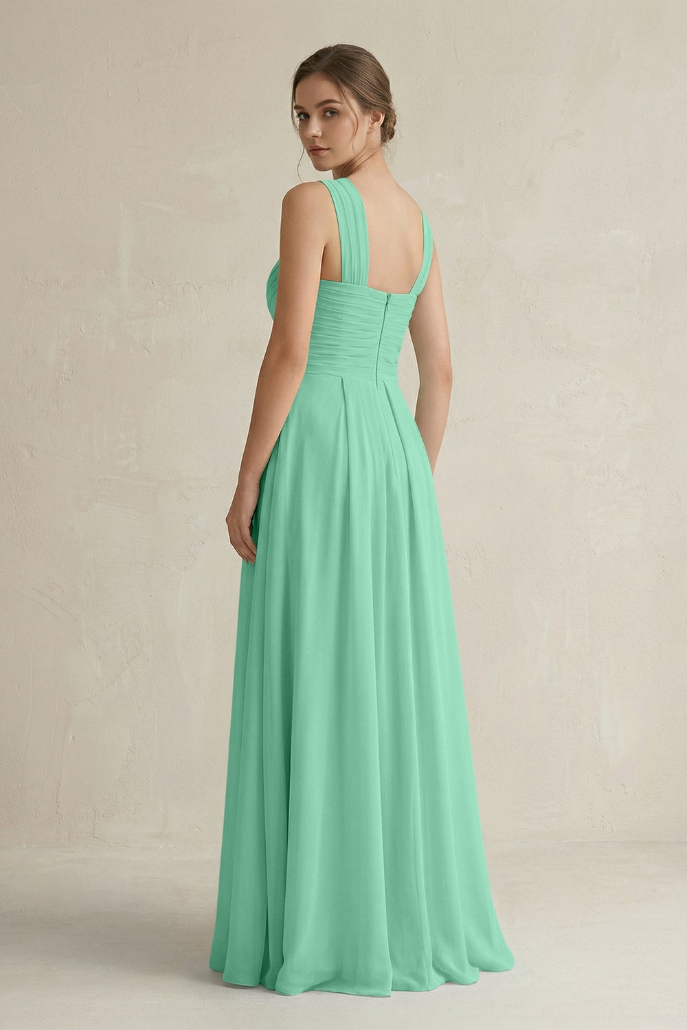 Cross Halter Chiffon A - Line Pleated Bridesmaid Dress in Turquoise - SHE IS ME Bridesmaid Dresses