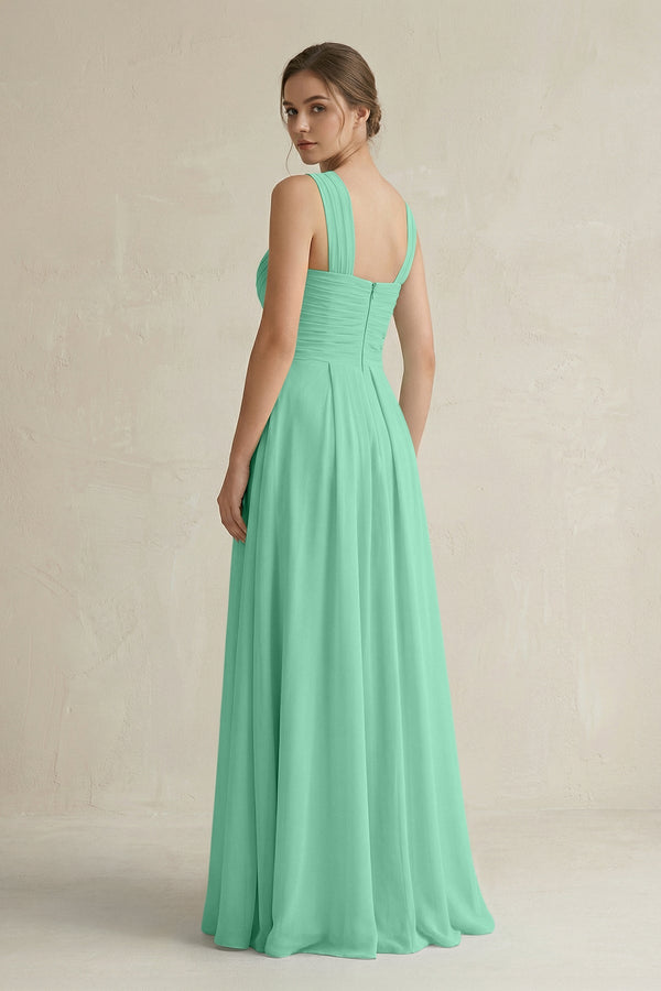 Cross Halter Chiffon A - Line Pleated Bridesmaid Dress in Turquoise - SHE IS ME Bridesmaid Dresses