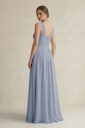 Cross Halter Chiffon A - Line Pleated Bridesmaid Dress in Twilight - SHE IS ME Bridesmaid Dresses