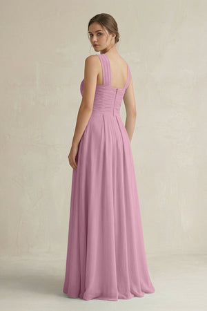Cross Halter Chiffon A - Line Pleated Bridesmaid Dress in Vintage Mauve - SHE IS ME Bridesmaid Dresses