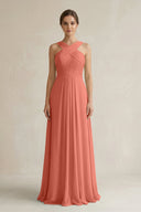 Cross Halter Chiffon A - Line Pleated Bridesmaid Dress in Wild Rose - SHE IS ME Bridesmaid Dresses