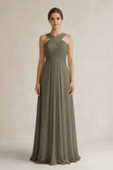 Cross Halter Chiffon A - Line Pleated Bridesmaid Dress in Willow Green - SHE IS ME Bridesmaid Dresses