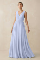 Deep V - Neck Pleated A - Line Chiffon Bridesmaid Dress in Ice - SHE IS ME Bridesmaid Dresses