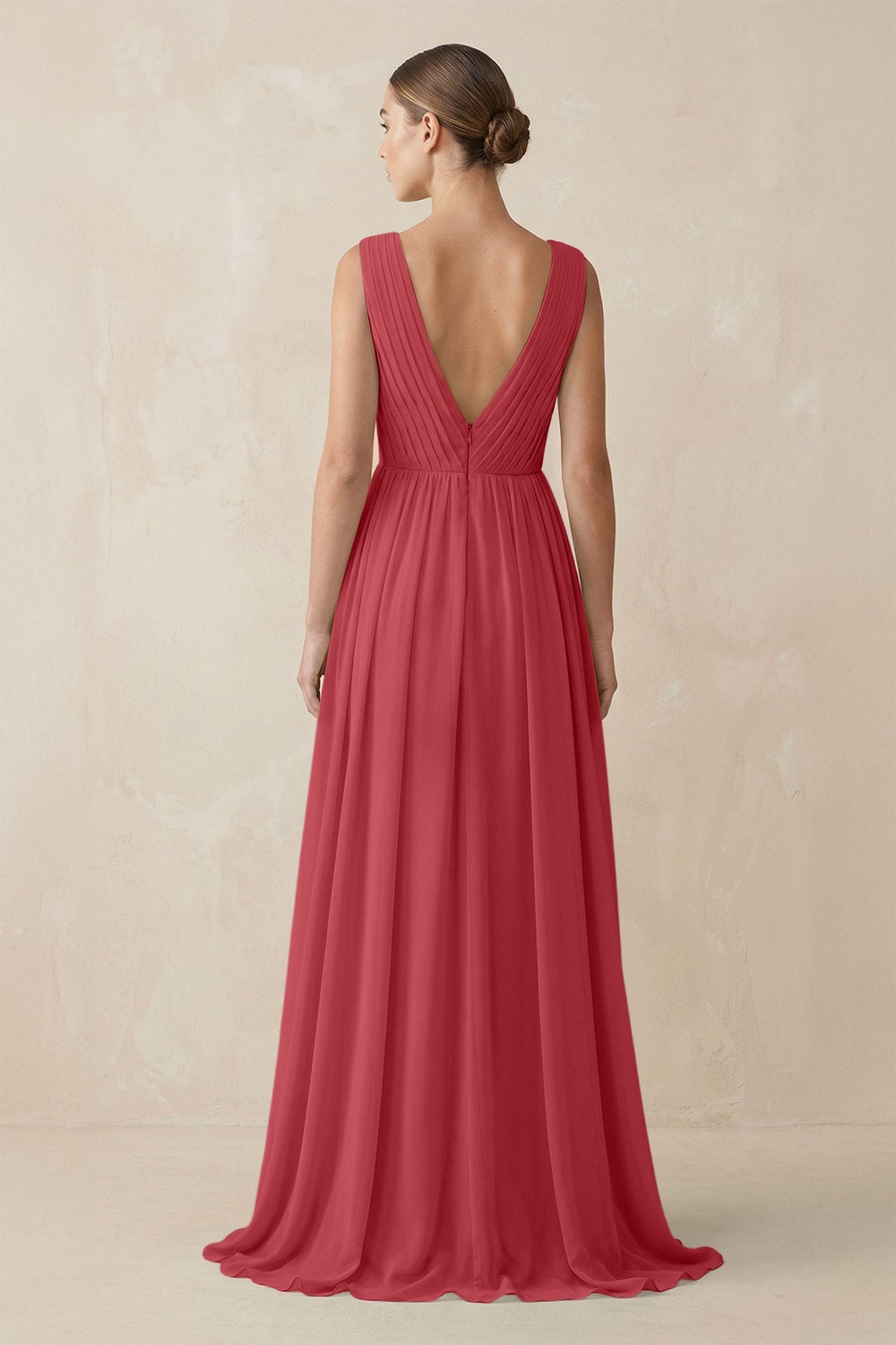 Deep V - Neck Pleated A - Line Chiffon Bridesmaid Dress in Merlot - SHE IS ME Bridesmaid Dresses