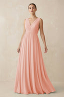 Deep V - Neck Pleated A - Line Chiffon Bridesmaid Dress in Rose Petal - SHE IS ME Bridesmaid Dresses