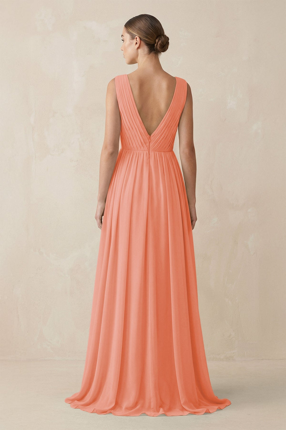 Deep V - Neck Pleated A - Line Chiffon Bridesmaid Dress in Rosette - SHE IS ME Bridesmaid Dresses