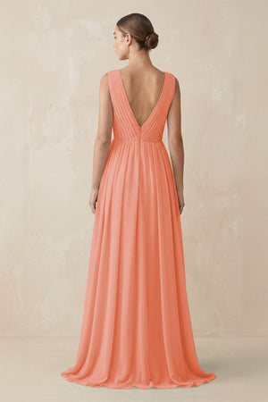 Deep V - Neck Pleated A - Line Chiffon Bridesmaid Dress in Rosette - SHE IS ME Bridesmaid Dresses