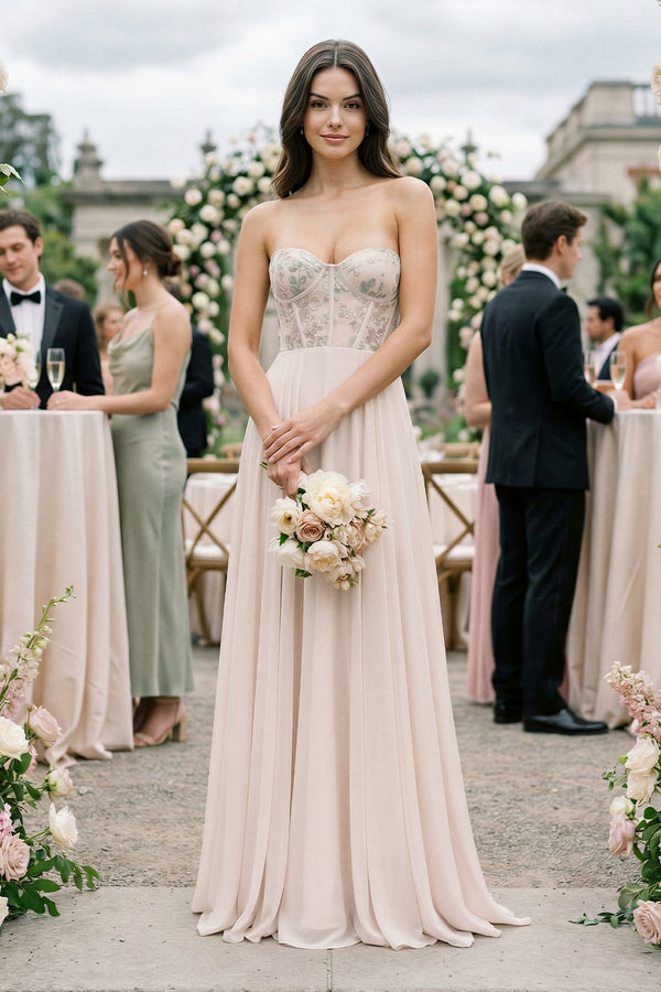 Floral Sweetheart Corset A - Line Chiffon Bridesmaid Dress - SHE IS ME Bridesmaid Dresses
