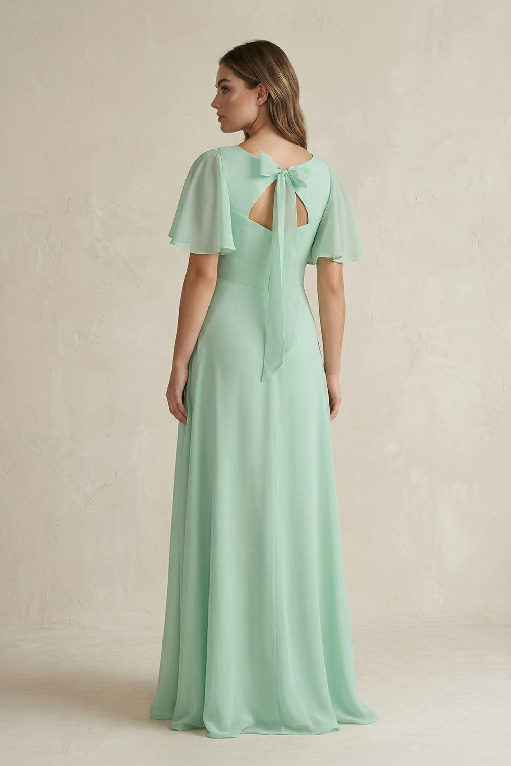 Flutter Sleeve V - Neck A - Line Chiffon Bridesmaid Dress - SHE IS ME Bridesmaid Dresses