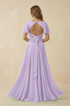 Flutter Sleeve V - Neck Chiffon A - Line Bridesmaid Dress in Lavender - SHE IS ME Bridesmaid Dresses
