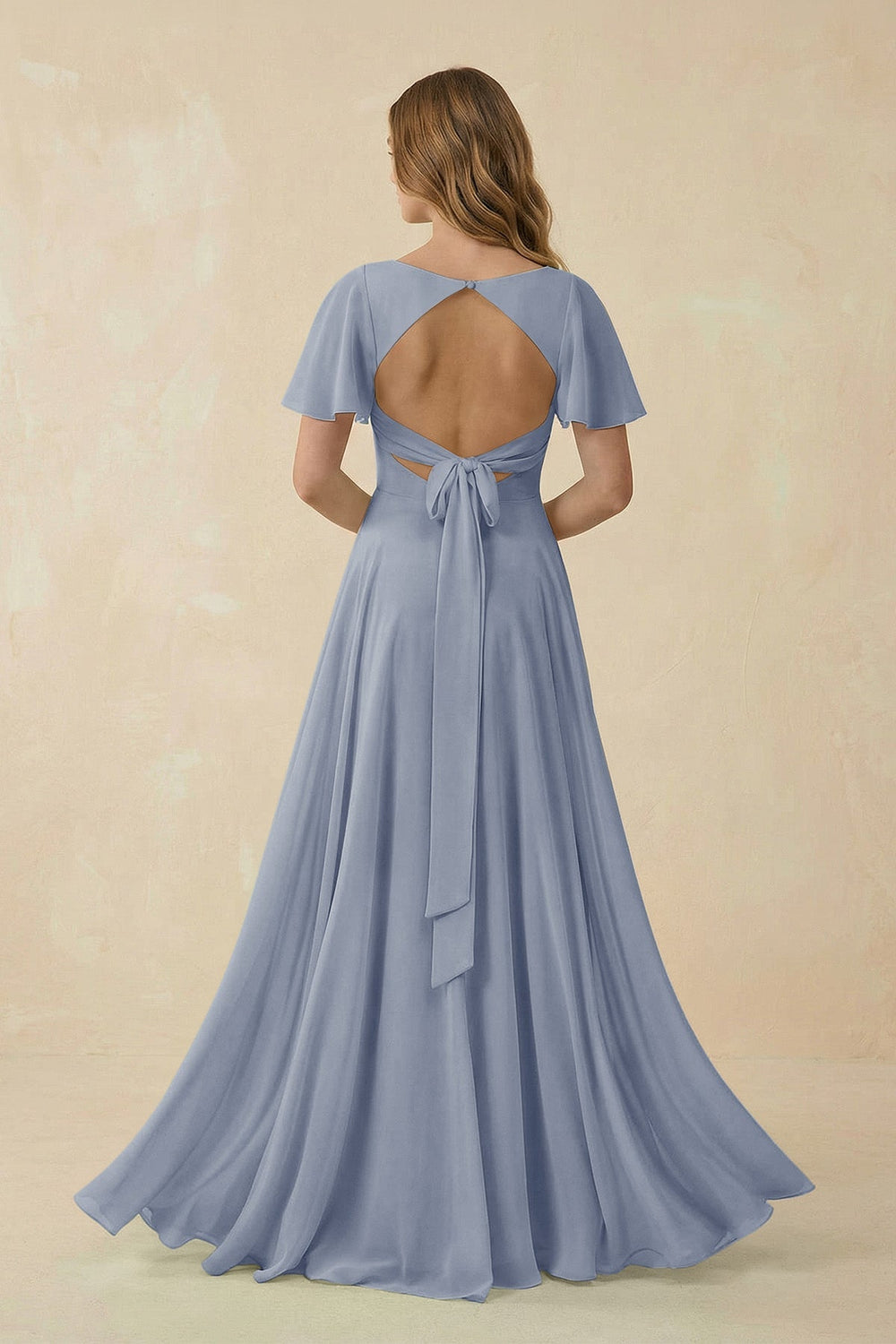 Flutter Sleeve V - Neck Chiffon A - Line Bridesmaid Dress in Twilight - SHE IS ME Bridesmaid Dresses