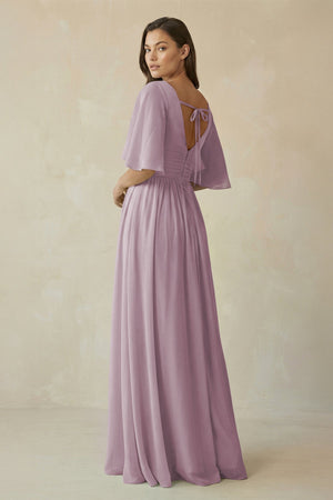 Half Sleeve V - Neck A - Line Chiffon Bridesmaid Gown in Dusk - SHE IS ME Bridesmaid Dresses