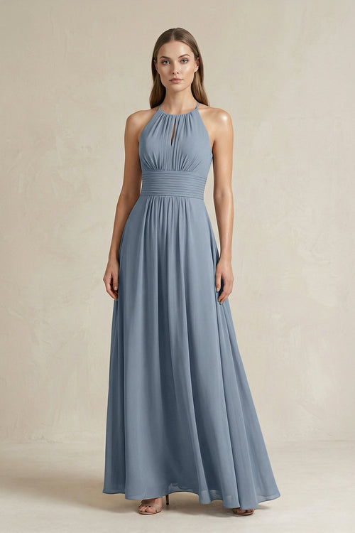 Halter A - Line Chiffon Ankle - Length Bridesmaid Dress - SHE IS ME Bridesmaid Dresses