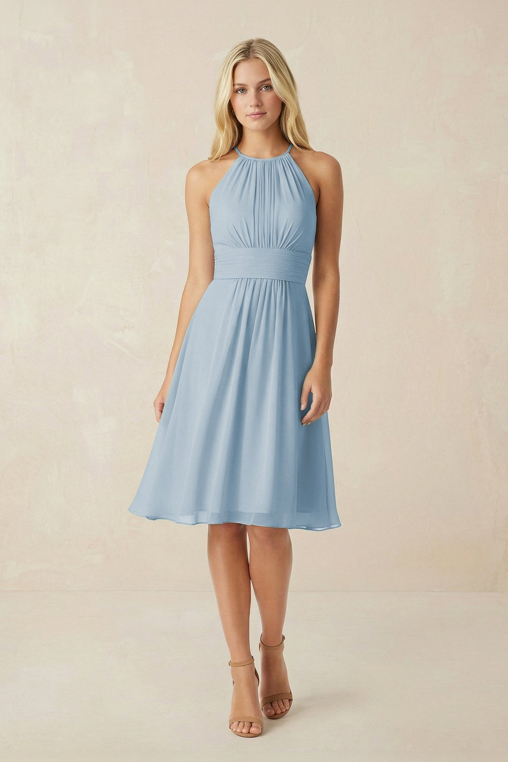 Halter A - Line Chiffon Midi Bridesmaid Dress - SHE IS ME Bridesmaid Dresses