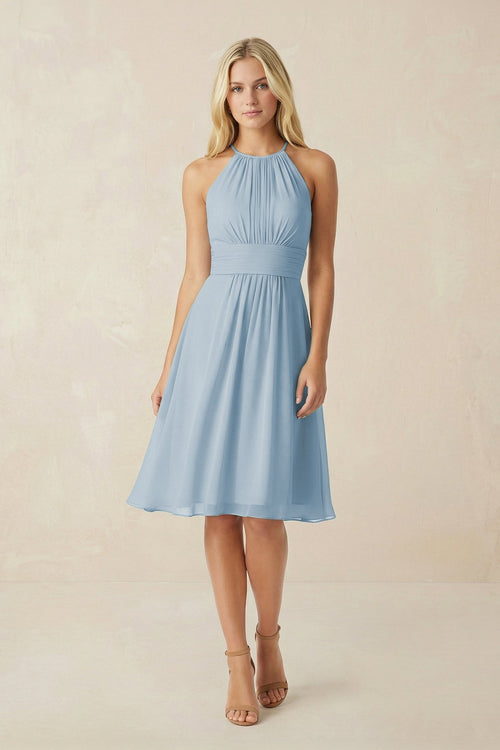Halter A - Line Chiffon Midi Bridesmaid Dress - SHE IS ME Bridesmaid Dresses
