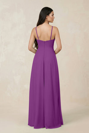 Halter Chiffon A - Line Bridesmaid Dress With Slit in Amethyst - SHE IS ME Bridesmaid Dresses