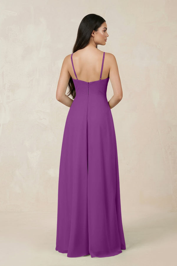 Halter Chiffon A - Line Bridesmaid Dress With Slit in Amethyst - SHE IS ME Bridesmaid Dresses