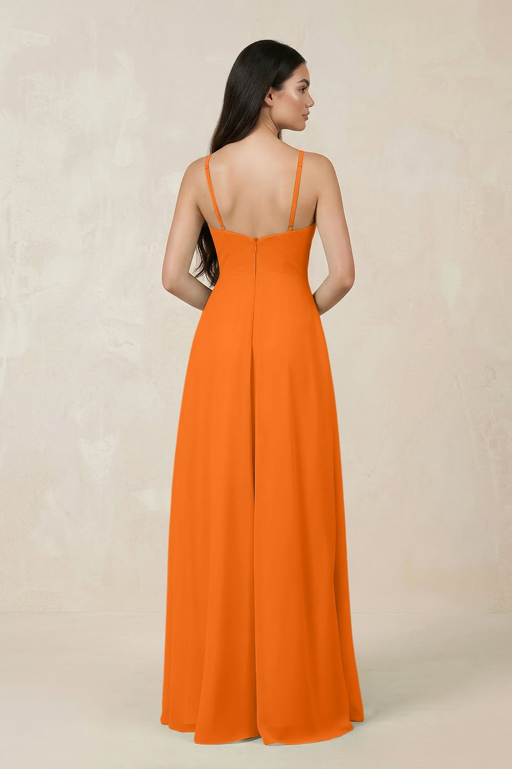 Halter Chiffon A - Line Bridesmaid Dress With Slit in Cinnamon - SHE IS ME Bridesmaid Dresses