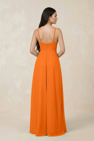 Halter Chiffon A - Line Bridesmaid Dress With Slit in Cinnamon - SHE IS ME Bridesmaid Dresses
