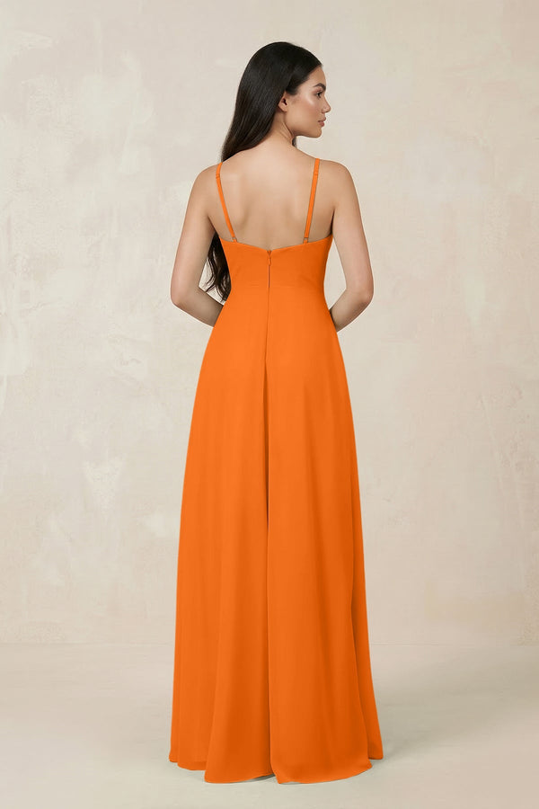 Halter Chiffon A - Line Bridesmaid Dress With Slit in Cinnamon - SHE IS ME Bridesmaid Dresses