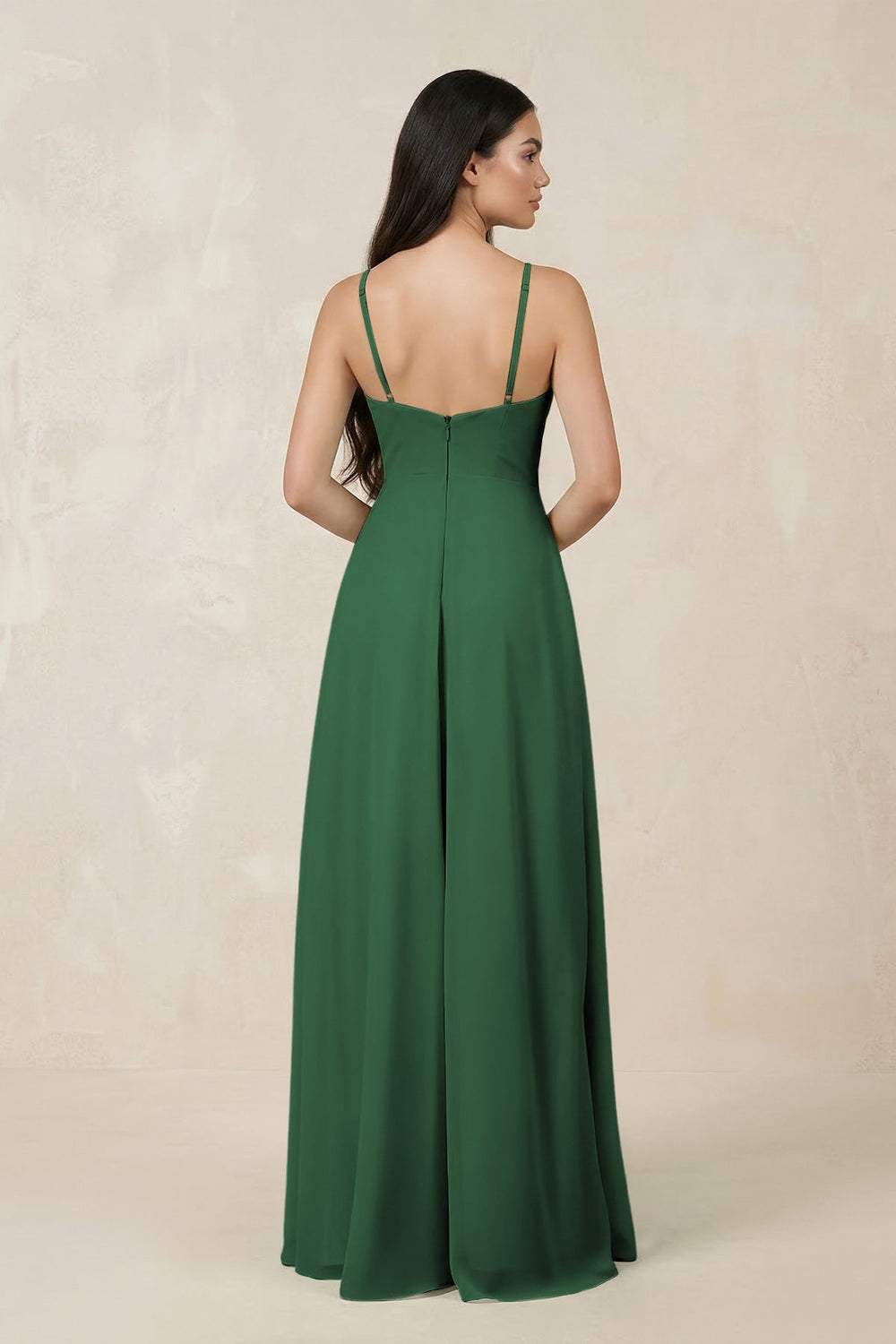 Halter Chiffon A - Line Bridesmaid Dress With Slit in Dark Green - SHE IS ME Bridesmaid Dresses