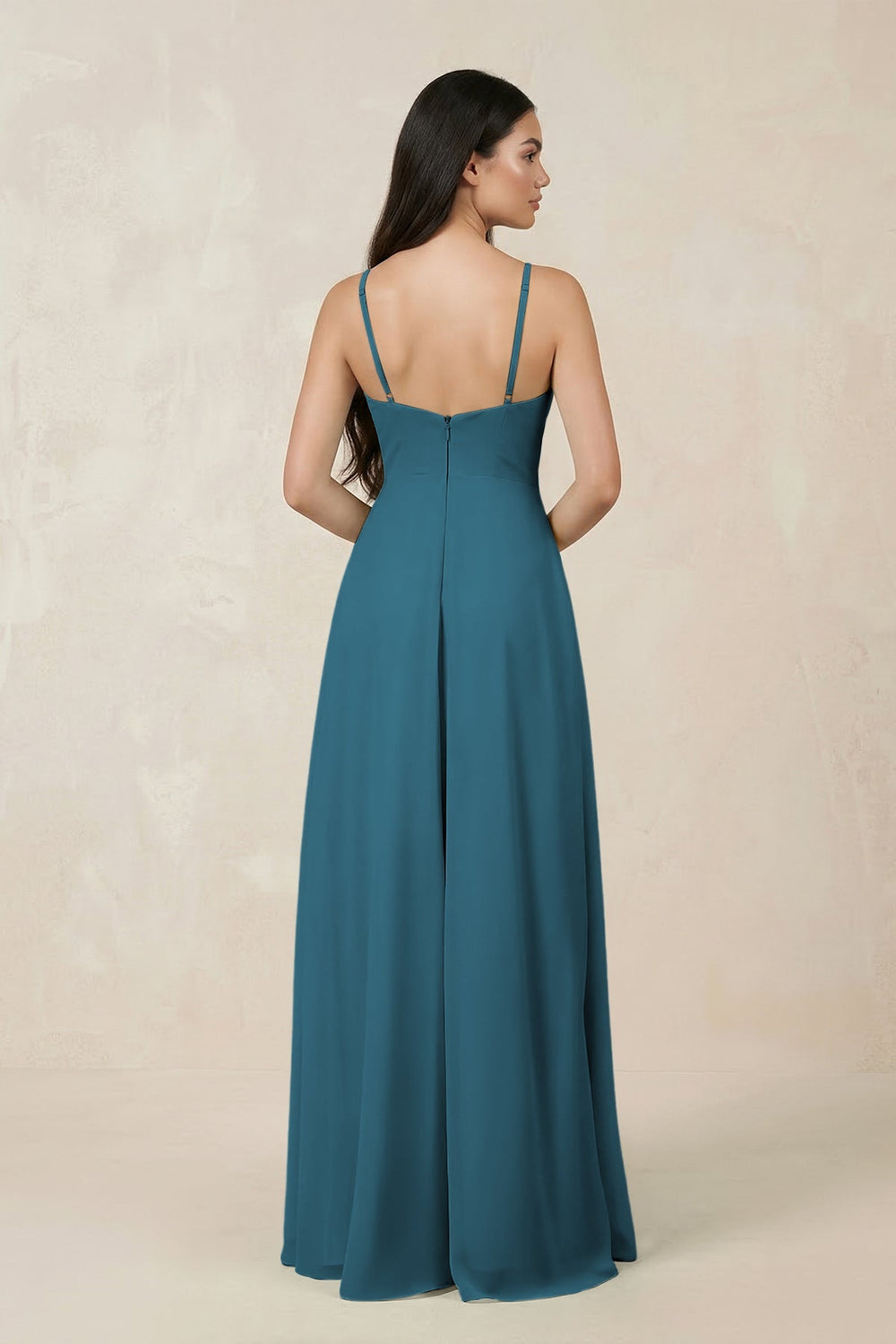 Halter Chiffon A - Line Bridesmaid Dress With Slit in Dark Teal - SHE IS ME Bridesmaid Dresses