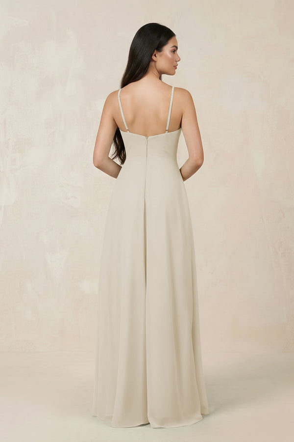 Halter Chiffon A - Line Bridesmaid Dress With Slit in Dove Gray - SHE IS ME Bridesmaid Dresses