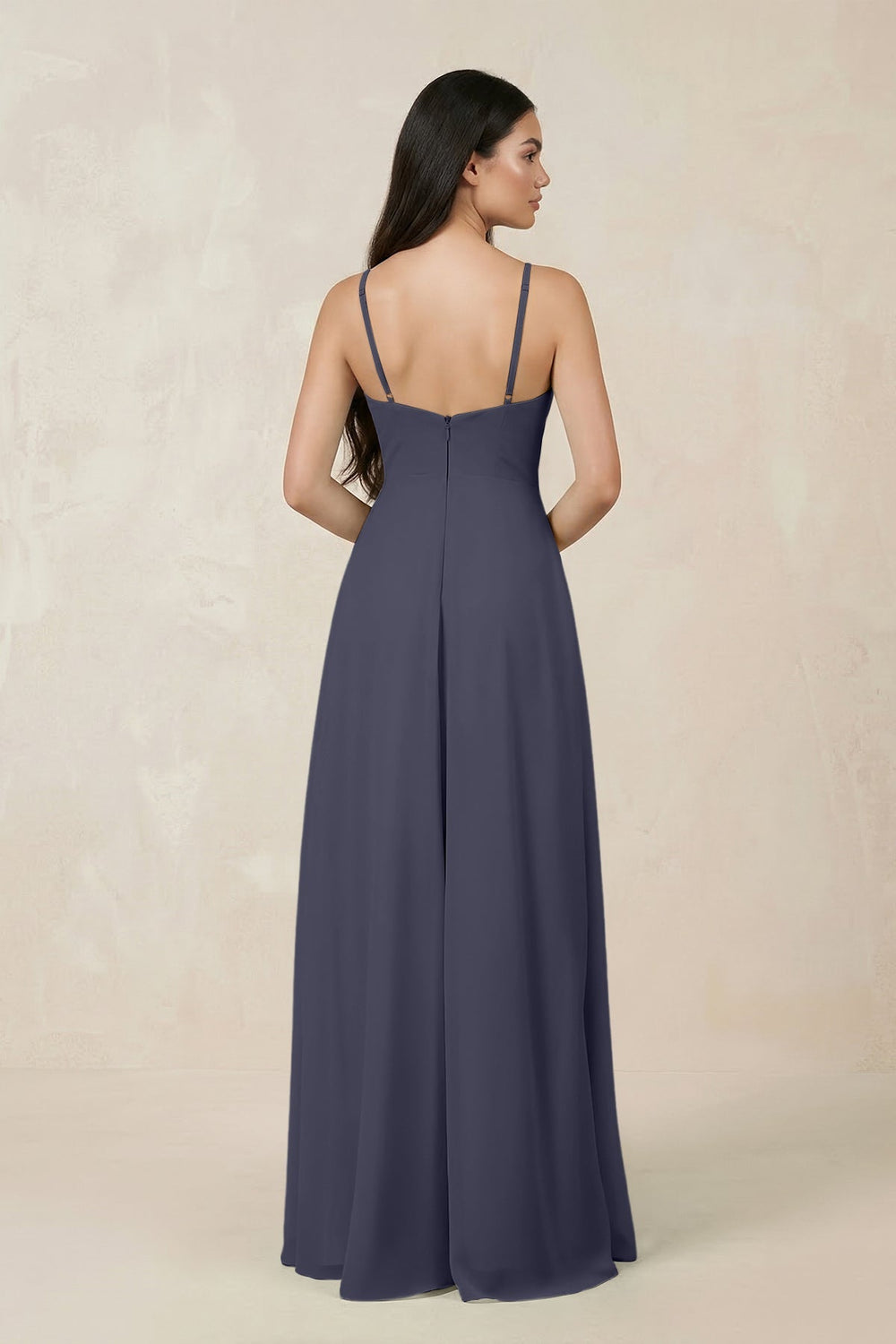 Halter Chiffon A - Line Bridesmaid Dress With Slit in Dusk Blue - SHE IS ME Bridesmaid Dresses