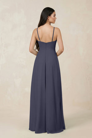 Halter Chiffon A - Line Bridesmaid Dress With Slit in Dusk Blue - SHE IS ME Bridesmaid Dresses