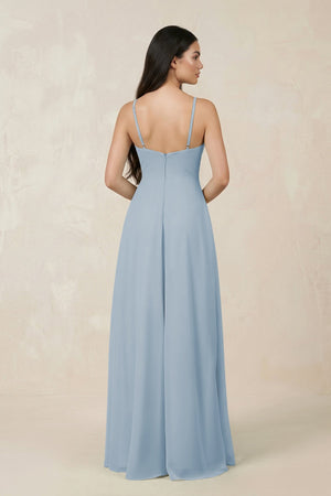 Halter Chiffon A - Line Bridesmaid Dress With Slit in Dusty Blue - SHE IS ME Bridesmaid Dresses