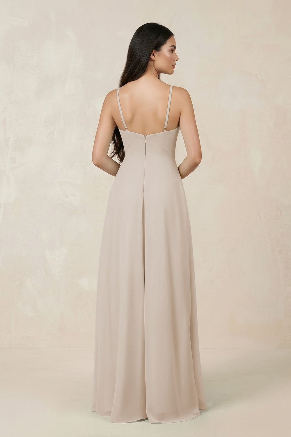 Halter Chiffon A - Line Bridesmaid Dress With Slit in Frost - SHE IS ME Bridesmaid Dresses